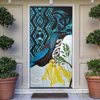 New Zealand Silver Fern Tui Bird Door Cover Maori Kowhai Paua Shell Taniko Motifs - Polynesian Pride