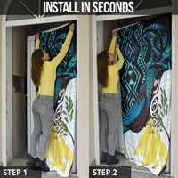 New Zealand Silver Fern Tui Bird Door Cover Maori Kowhai Paua Shell Taniko Motifs - Polynesian Pride
