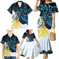 New Zealand Silver Fern Tui Bird Family Matching Mermaid Dress and Hawaiian Shirt Maori Kowhai Paua Shell Taniko Motifs