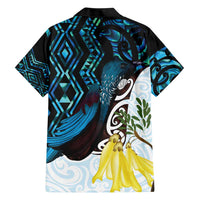 New Zealand Silver Fern Tui Bird Family Matching Short Sleeve Bodycon Dress and Hawaiian Shirt Maori Kowhai Paua Shell Taniko Motifs