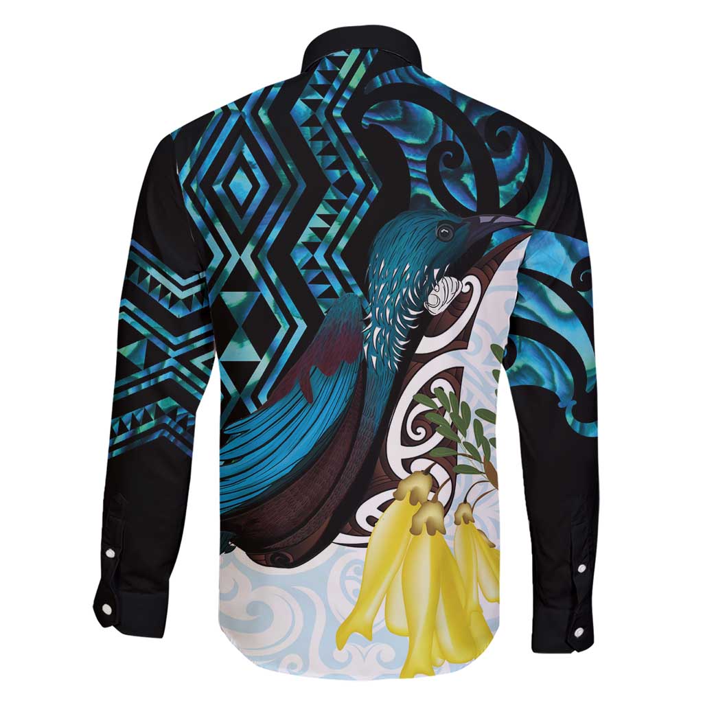 New Zealand Silver Fern Tui Bird Family Matching Short Sleeve Bodycon Dress and Hawaiian Shirt Maori Kowhai Paua Shell Taniko Motifs