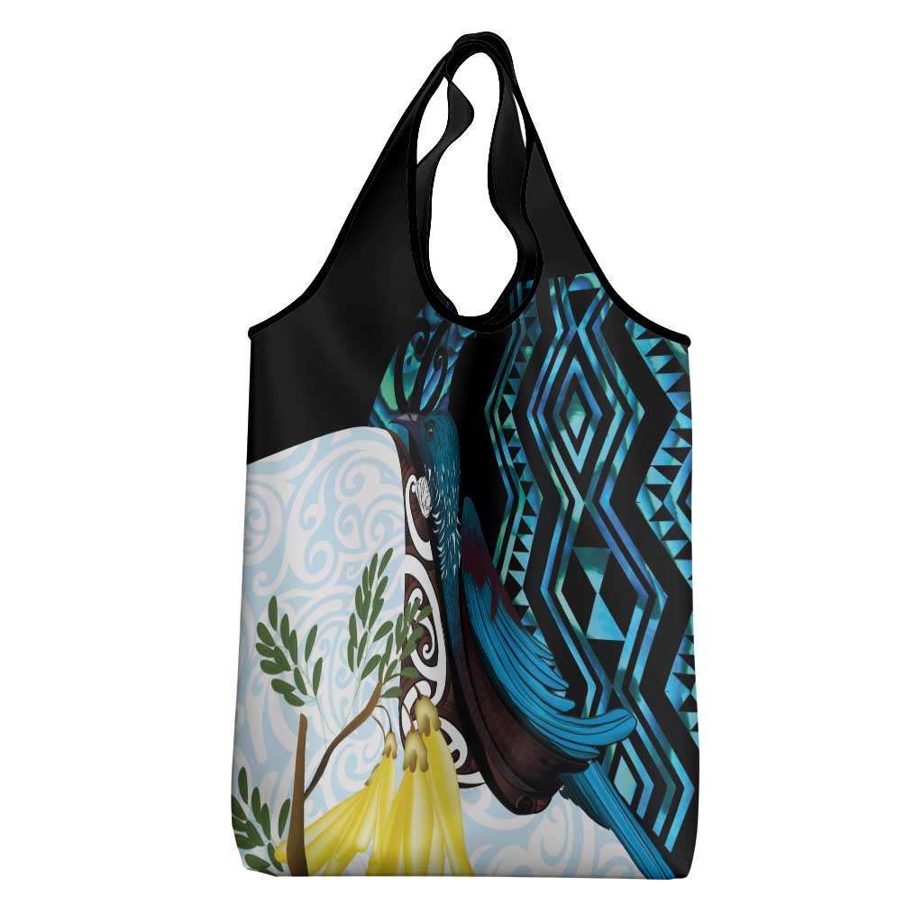 New Zealand Silver Fern Tui Bird Grocery Bag Maori Kowhai Paua Shell Taniko Motifs