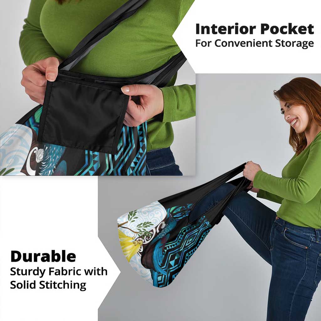 New Zealand Silver Fern Tui Bird Grocery Bag Maori Kowhai Paua Shell Taniko Motifs