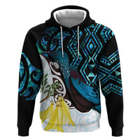 New Zealand Silver Fern Tui Bird Hoodie Maori Kowhai Paua Shell Taniko Motifs