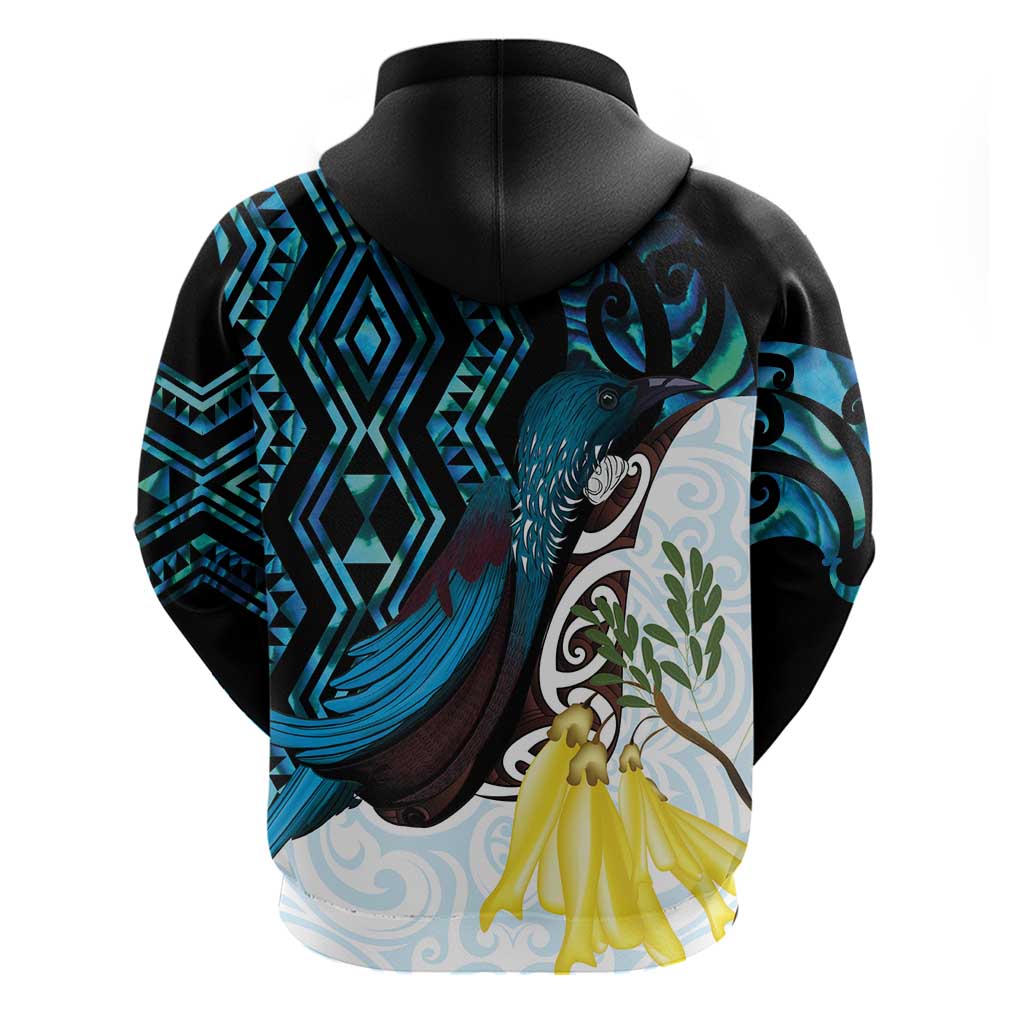 New Zealand Silver Fern Tui Bird Hoodie Maori Kowhai Paua Shell Taniko Motifs