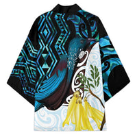 New Zealand Silver Fern Tui Bird Kimono Maori Kowhai Paua Shell Taniko Motifs - Polynesian Pride