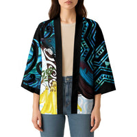 New Zealand Silver Fern Tui Bird Kimono Maori Kowhai Paua Shell Taniko Motifs - Polynesian Pride