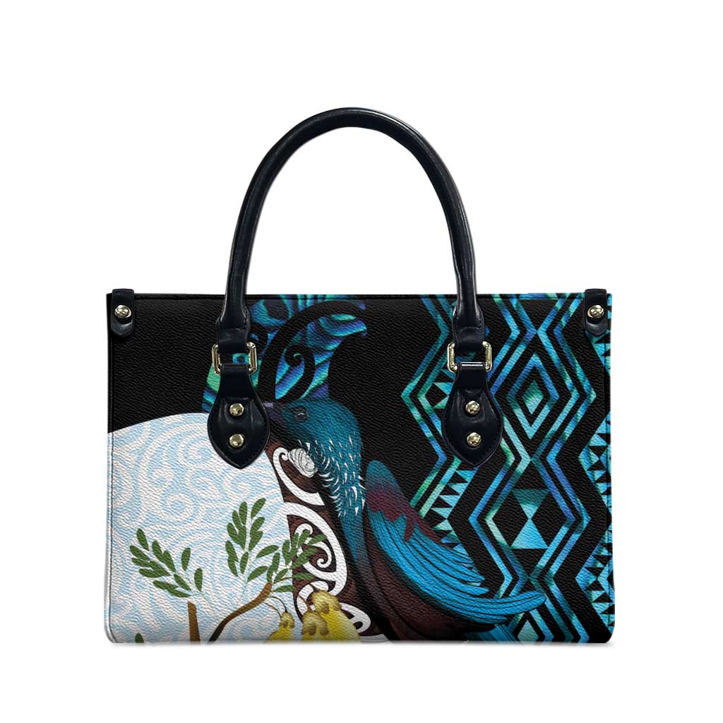 New Zealand Silver Fern Tui Bird Leather Bag Maori Kowhai Paua Shell Taniko Motifs - Polynesian Pride