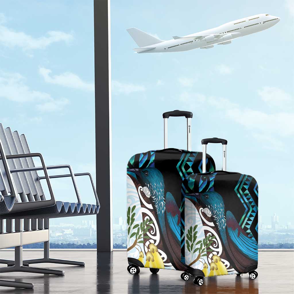 New Zealand Silver Fern Tui Bird Luggage Cover Maori Kowhai Paua Shell Taniko Motifs