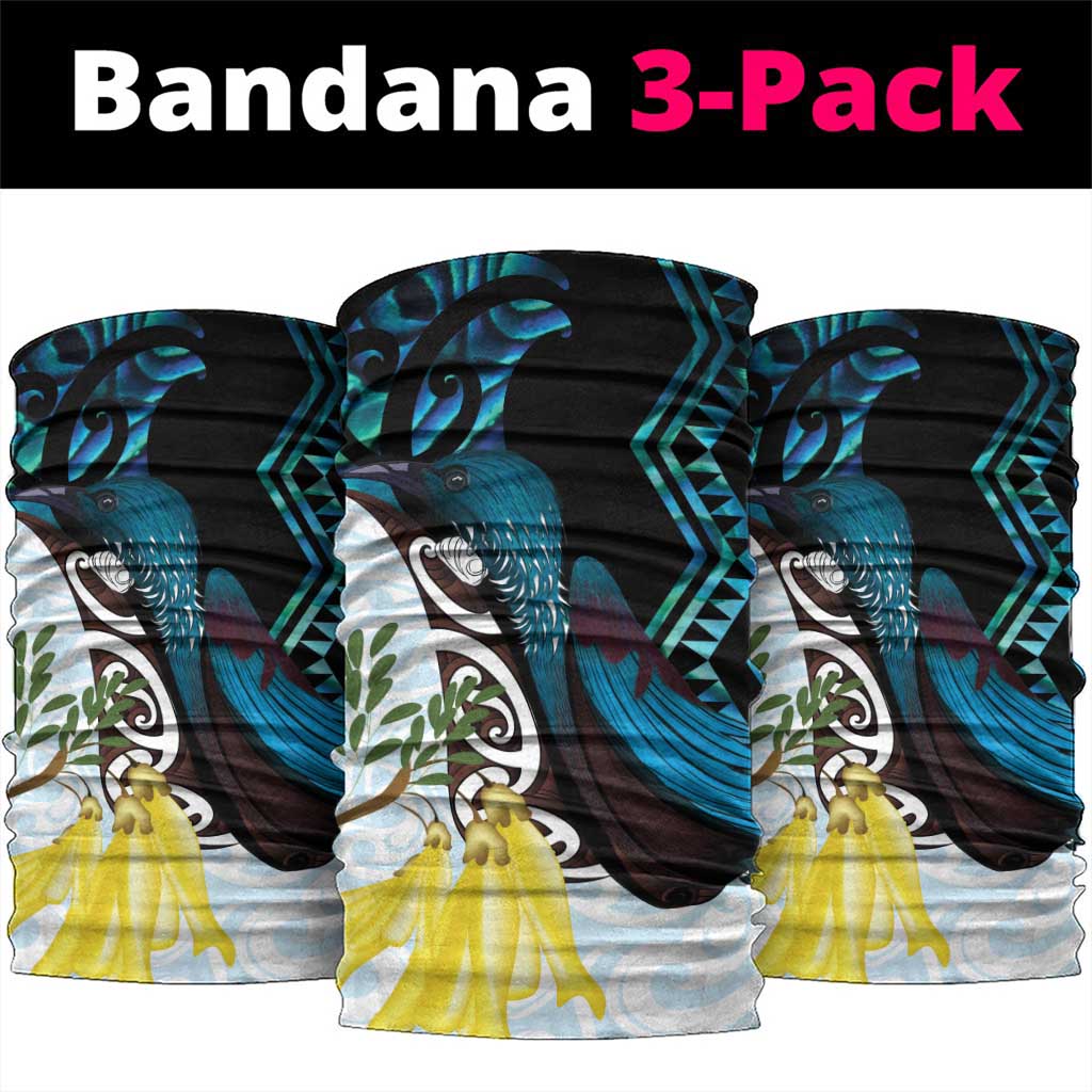New Zealand Silver Fern Tui Bird Neck Gaiter Maori Kowhai Paua Shell Taniko Motifs - Polynesian Pride