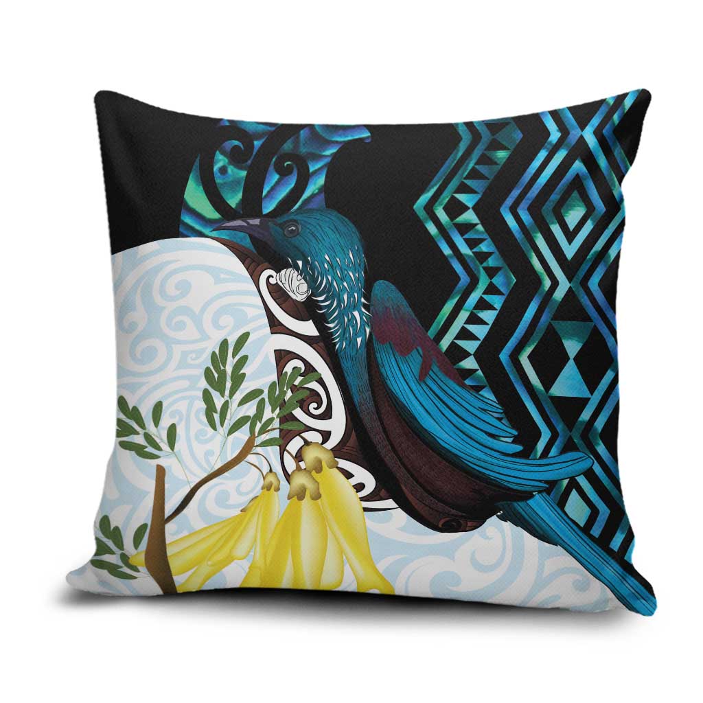 New Zealand Silver Fern Tui Bird Pillow Cover Maori Kowhai Paua Shell Taniko Motifs - Polynesian Pride