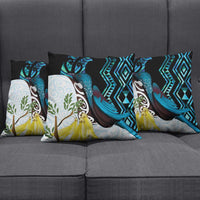 New Zealand Silver Fern Tui Bird Pillow Cover Maori Kowhai Paua Shell Taniko Motifs - Polynesian Pride