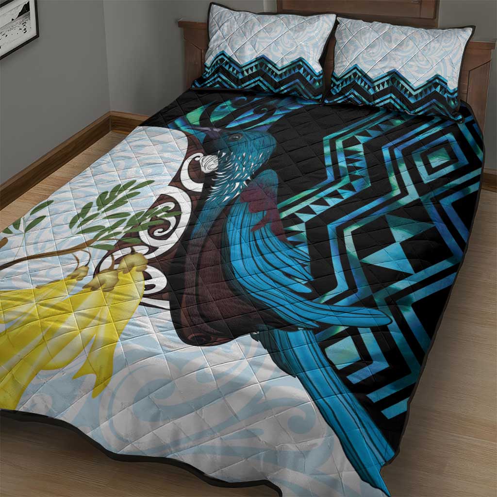 New Zealand Silver Fern Tui Bird Quilt Bed Set Maori Kowhai Paua Shell Taniko Motifs