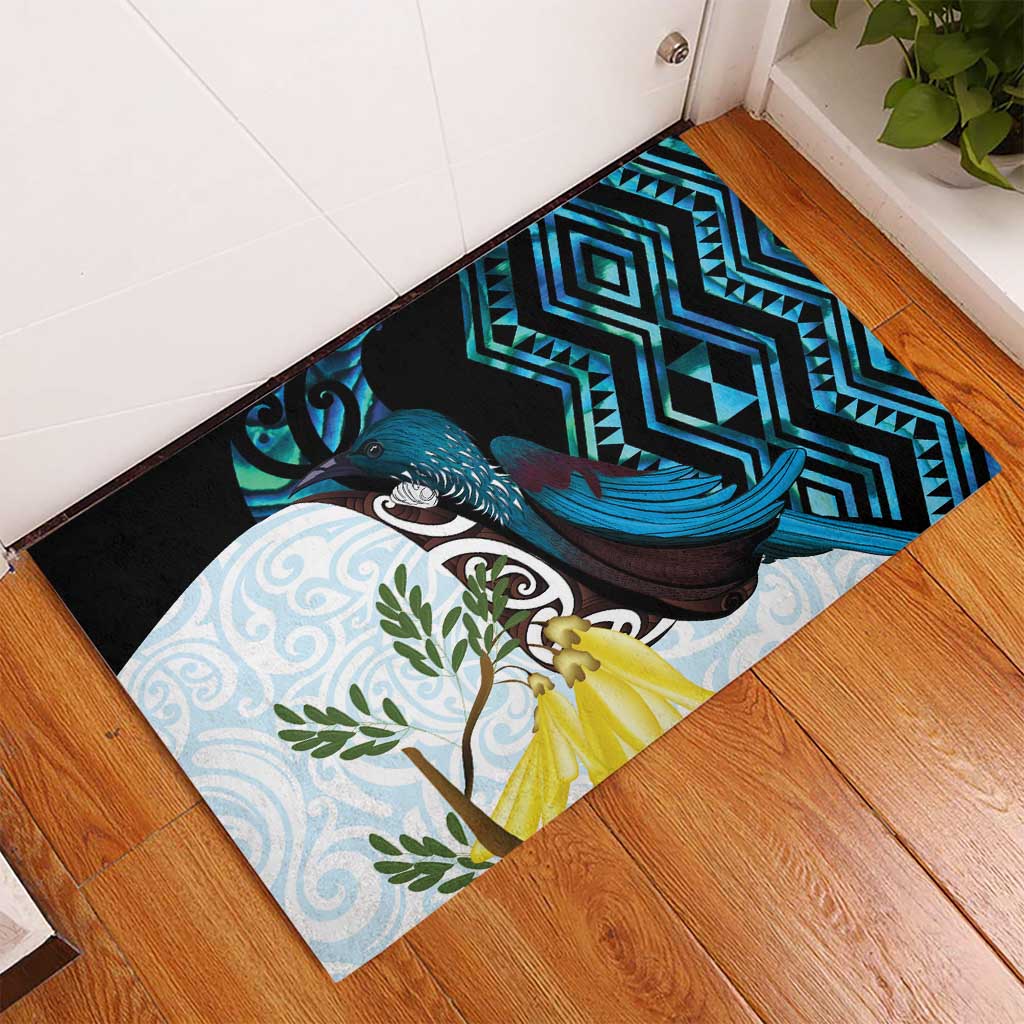 New Zealand Silver Fern Tui Bird Rubber Doormat Maori Kowhai Paua Shell Taniko Motifs