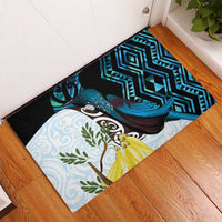 New Zealand Silver Fern Tui Bird Rubber Doormat Maori Kowhai Paua Shell Taniko Motifs