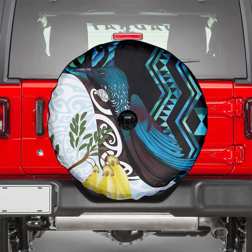 New Zealand Silver Fern Tui Bird Spare Tire Cover Maori Kowhai Paua Shell Taniko Motifs