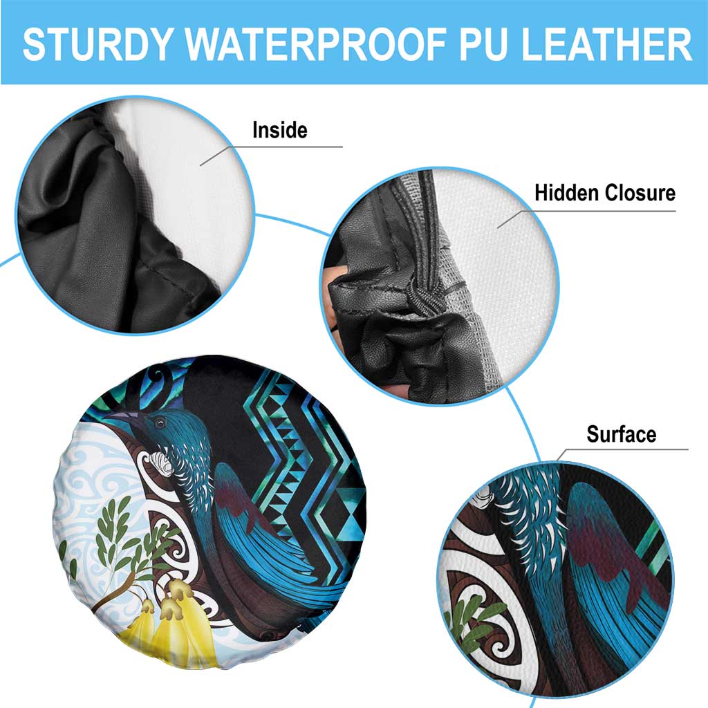 New Zealand Silver Fern Tui Bird Spare Tire Cover Maori Kowhai Paua Shell Taniko Motifs