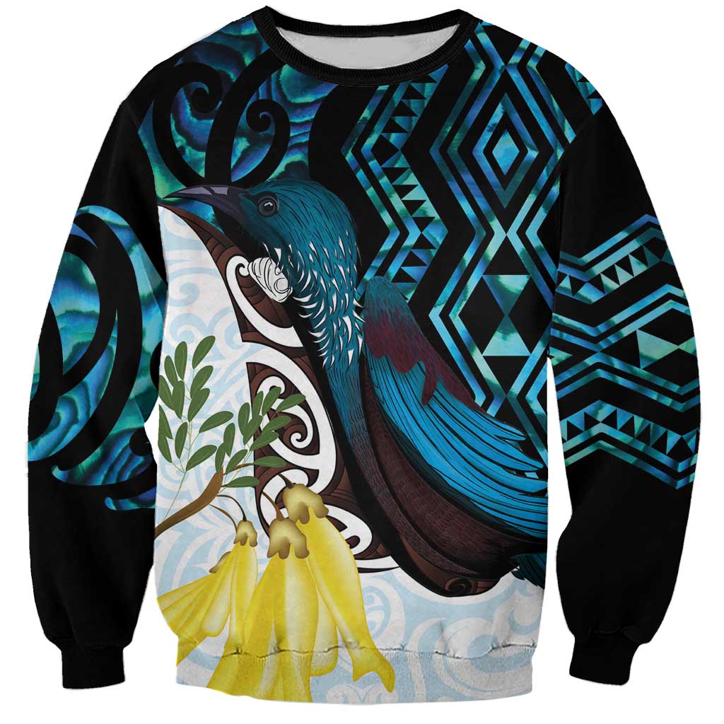 New Zealand Silver Fern Tui Bird Sweatshirt Maori Kowhai Paua Shell Taniko Motifs