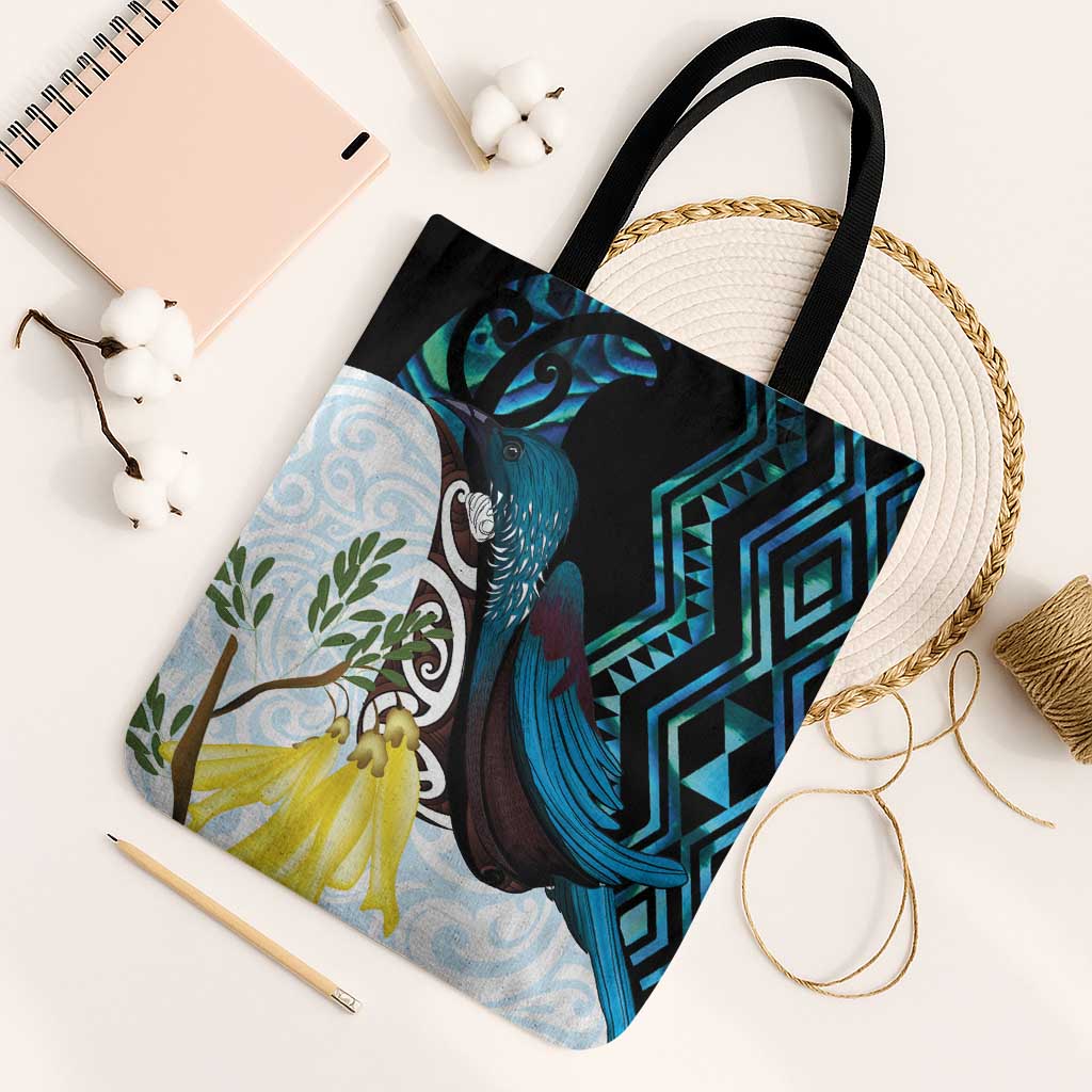 New Zealand Silver Fern Tui Bird Tote Bag Maori Kowhai Paua Shell Taniko Motifs - Polynesian Pride