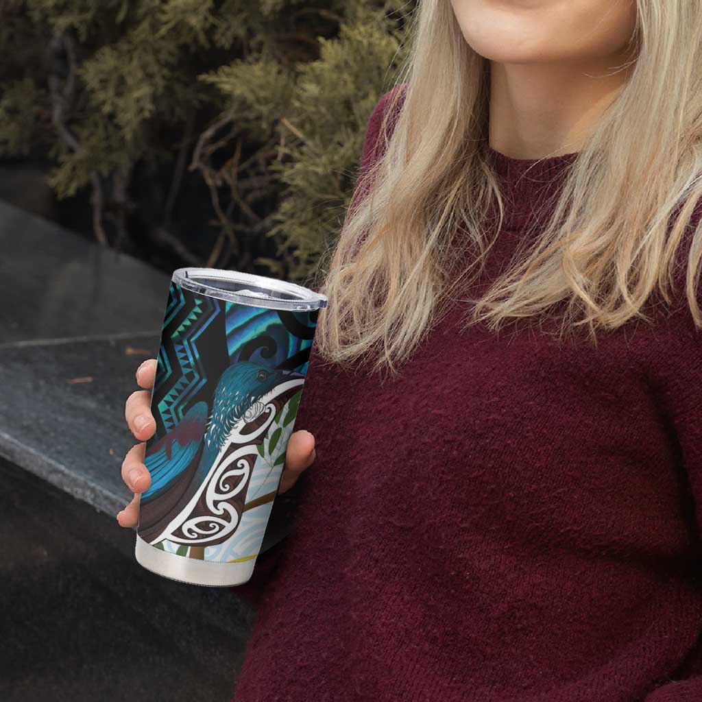 New Zealand Silver Fern Tui Bird Tumbler Cup Maori Kowhai Paua Shell Taniko Motifs