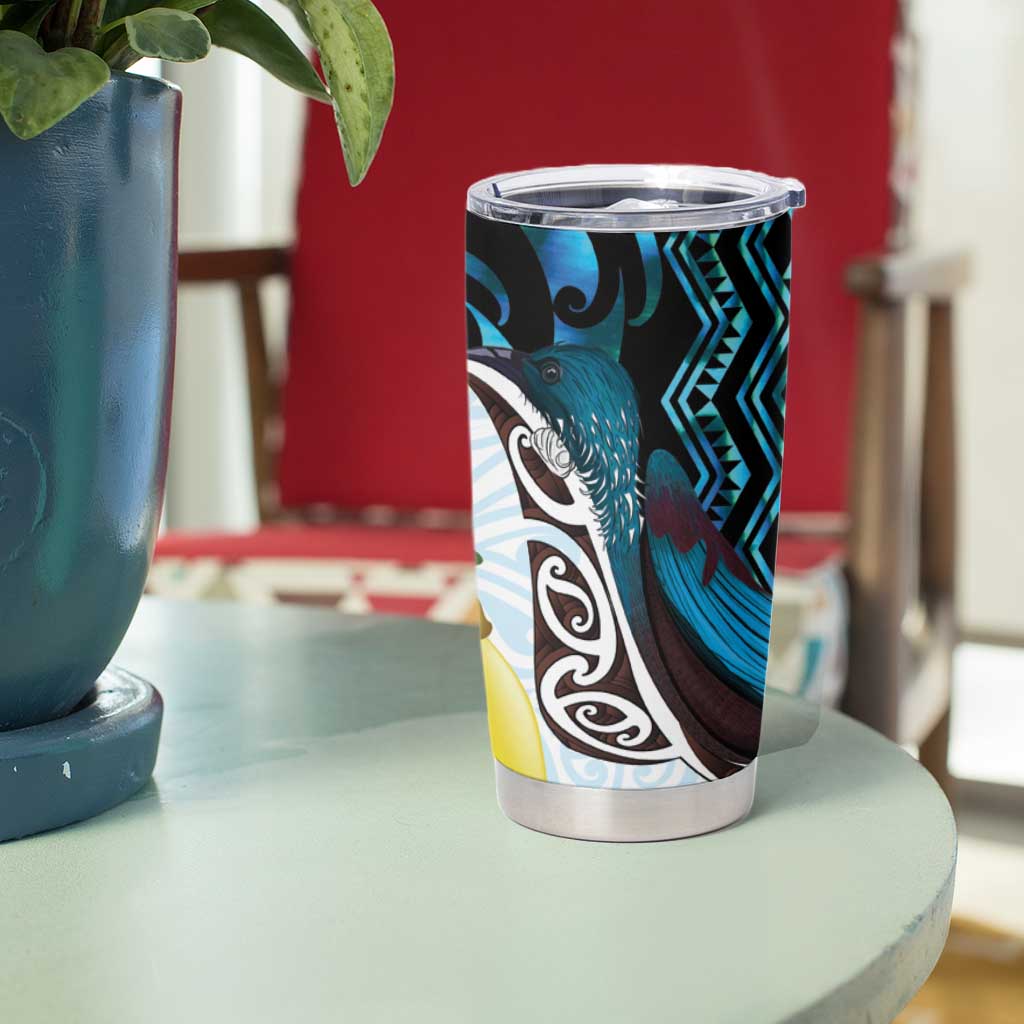 New Zealand Silver Fern Tui Bird Tumbler Cup Maori Kowhai Paua Shell Taniko Motifs