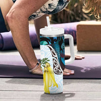 New Zealand Silver Fern Tui Bird Tumbler With Handle Maori Kowhai Paua Shell Taniko Motifs