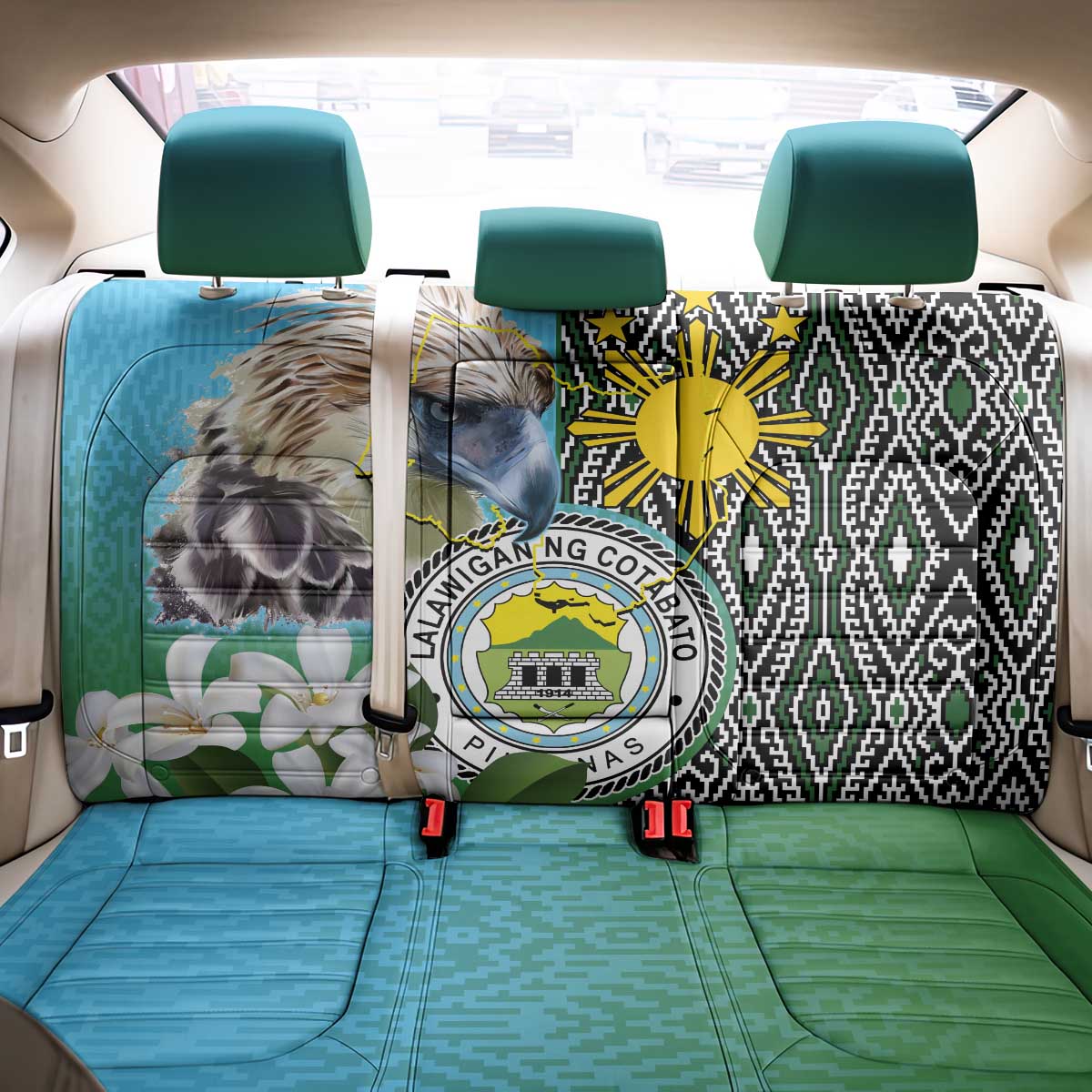 Cotabato Philippines Province Back Car Seat Cover Filipino Eagle Sampaguita Tinalak Pattern