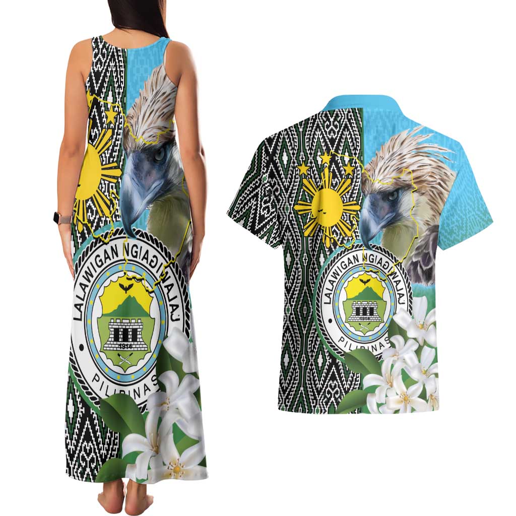 Cotabato Philippines Province Couples Matching Tank Maxi Dress and Hawaiian Shirt Filipino Eagle Sampaguita Tinalak Pattern