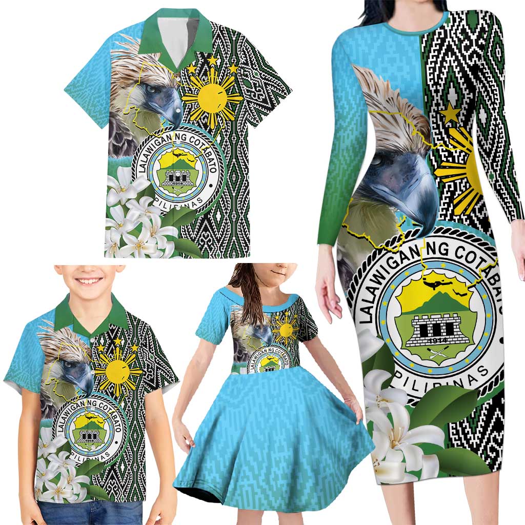 Cotabato Philippines Province Family Matching Long Sleeve Bodycon Dress and Hawaiian Shirt Filipino Eagle Sampaguita Tinalak Pattern