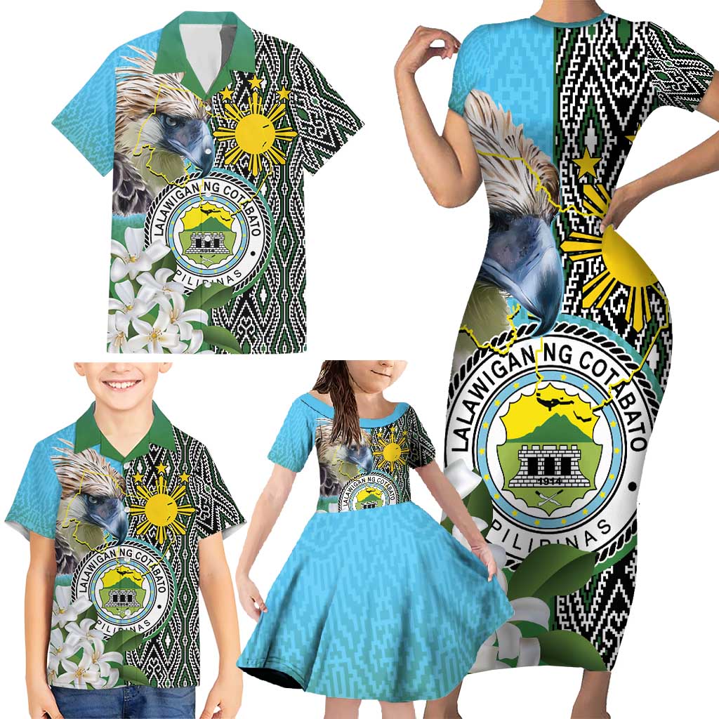 Cotabato Philippines Province Family Matching Short Sleeve Bodycon Dress and Hawaiian Shirt Filipino Eagle Sampaguita Tinalak Pattern