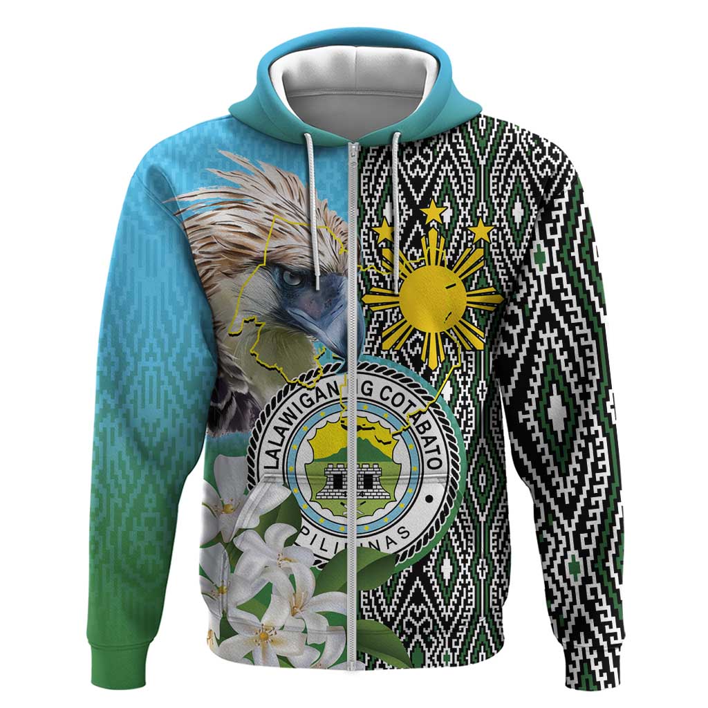 Cotabato Philippines Province Zip Hoodie Filipino Eagle Sampaguita Tinalak Pattern