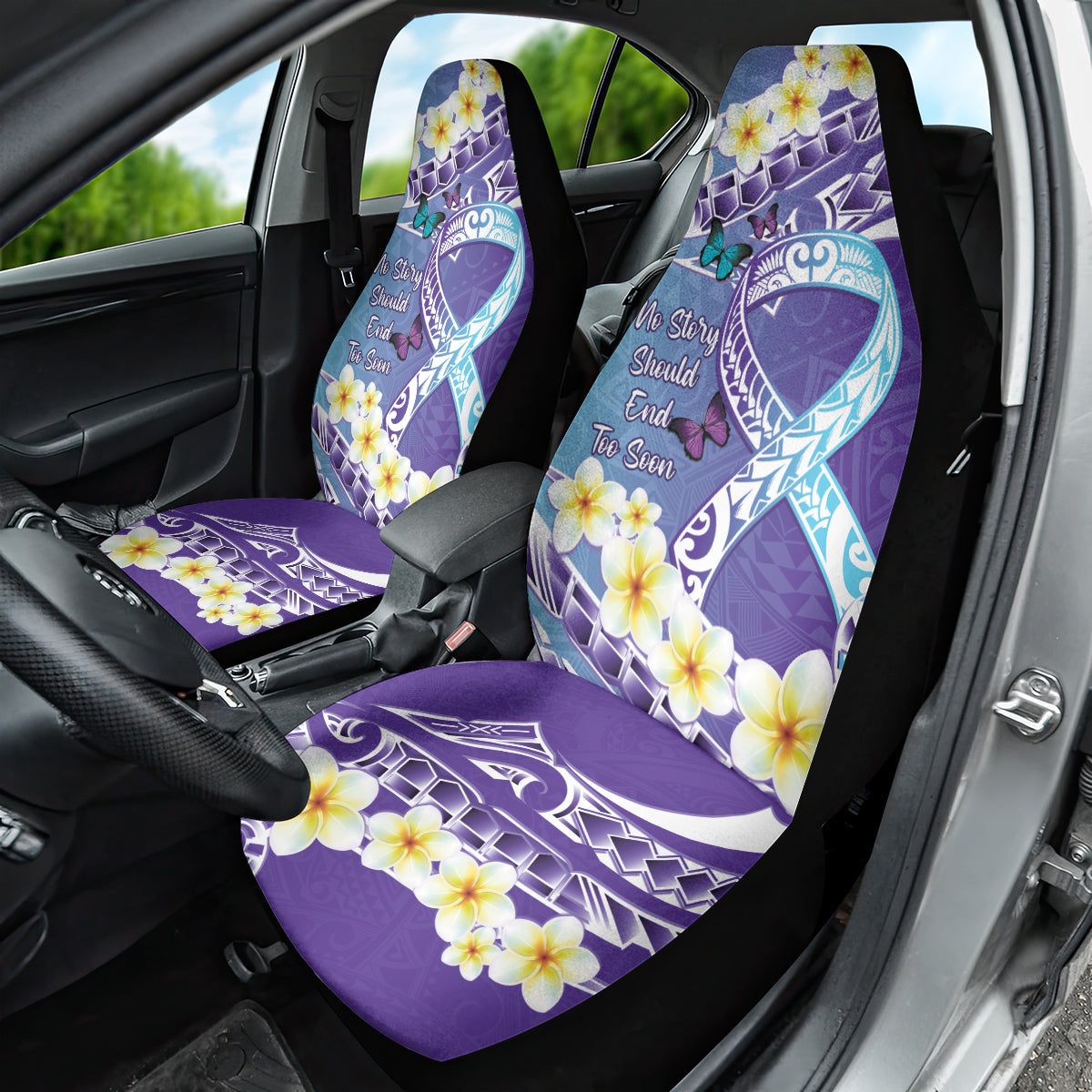 No Story Should End Too Soon Suicide Awareness Car Seat Cover Purple And Teal Polynesian Ribbon