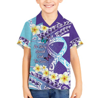 No Story Should End Too Soon Suicide Awareness Family Matching Off Shoulder Maxi Dress and Hawaiian Shirt Purple And Teal Polynesian Ribbon