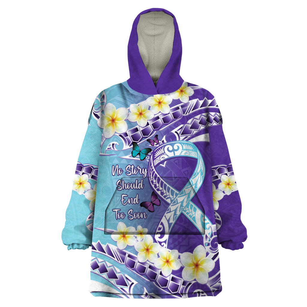 No Story Should End Too Soon Suicide Awareness Wearable Blanket Hoodie Purple And Teal Polynesian Ribbon