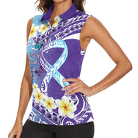 No Story Should End Too Soon Suicide Awareness Women Sleeveless Polo Shirt Purple And Teal Polynesian Ribbon