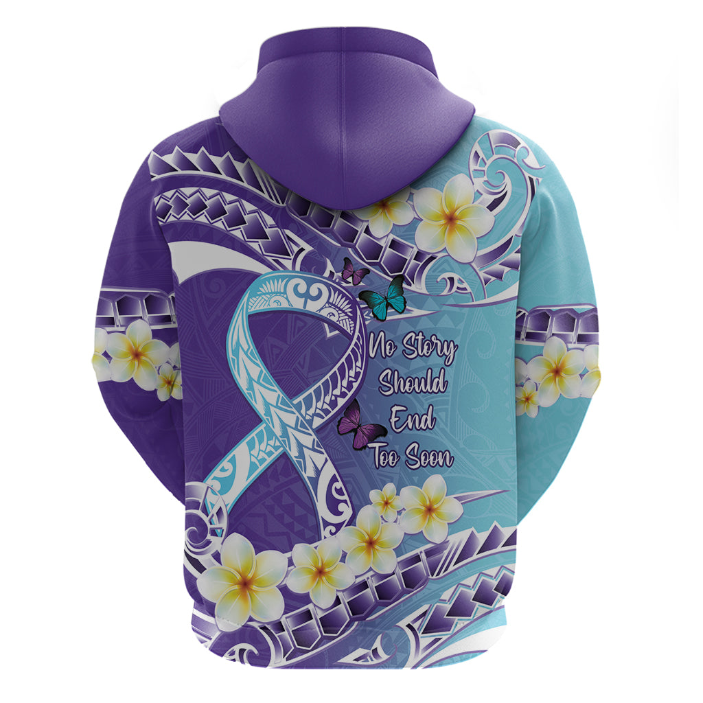 No Story Should End Too Soon Suicide Awareness Zip Hoodie Purple And Teal Polynesian Ribbon