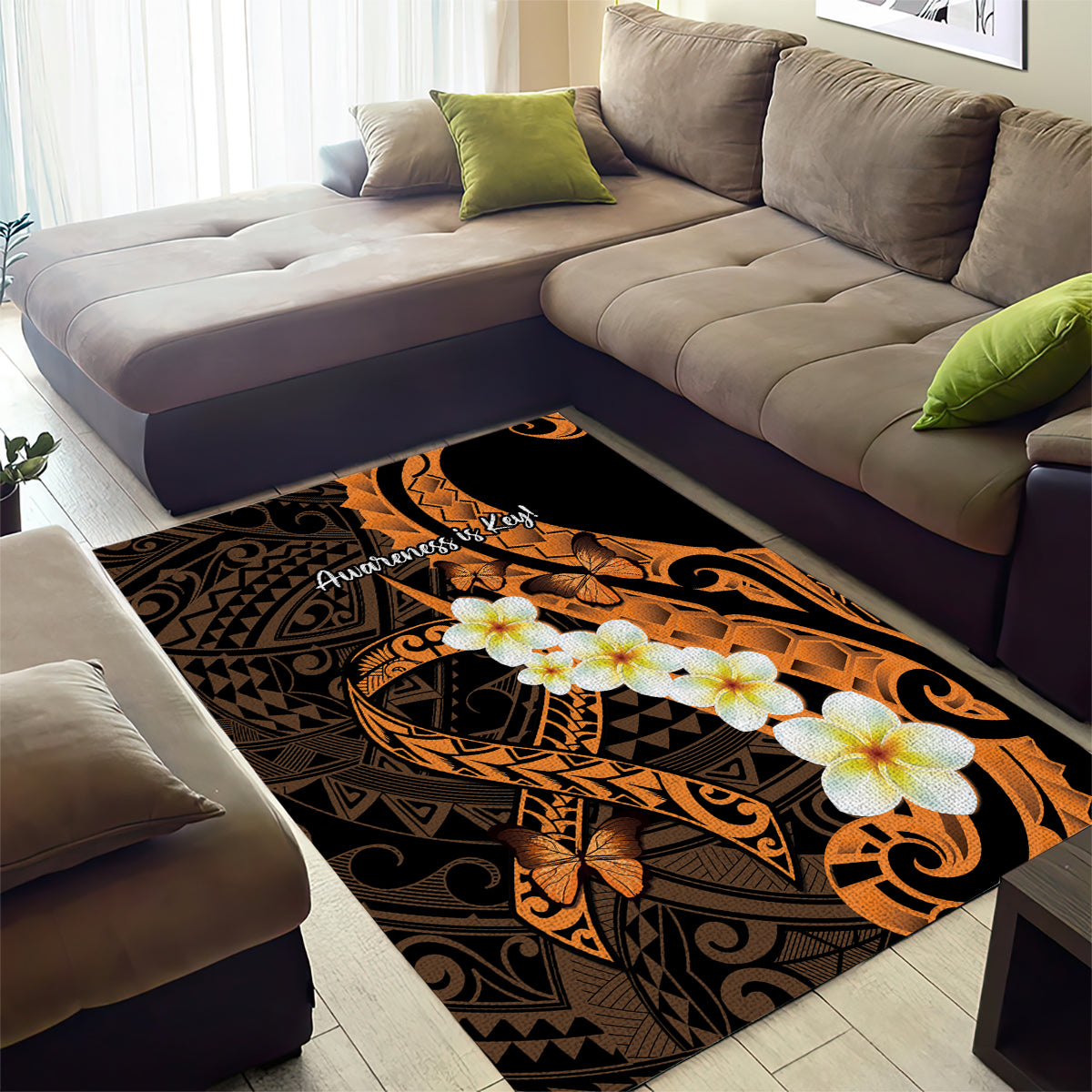 Liver Cancer Awareness Month Area Rug Awareness Is Key Orange Polynesian Ribbon