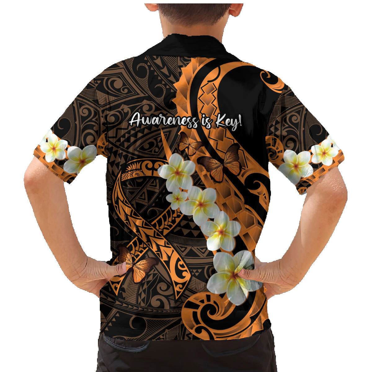 Liver Cancer Awareness Month Family Matching Mermaid Dress and Hawaiian Shirt Awareness Is Key Orange Polynesian Ribbon