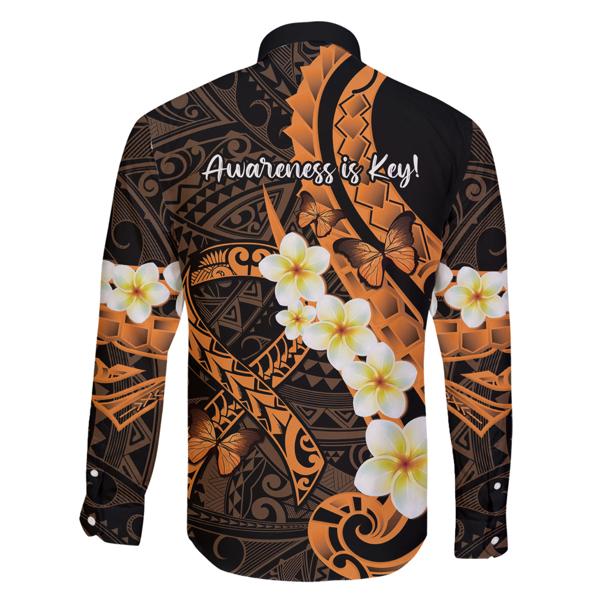 Liver Cancer Awareness Month Family Matching Mermaid Dress and Hawaiian Shirt Awareness Is Key Orange Polynesian Ribbon