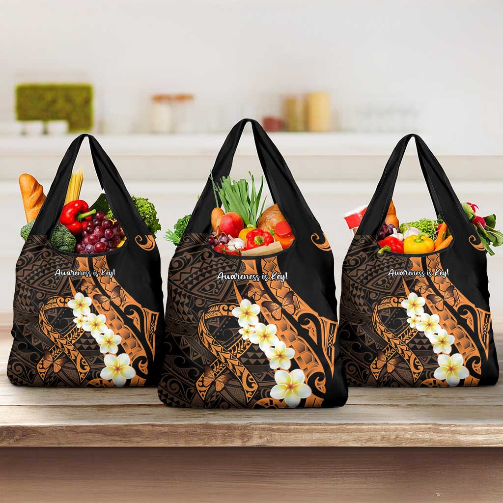 Liver Cancer Awareness Month Grocery Bag Awareness Is Key Orange Polynesian Ribbon LT14 3-pack One Size Orange - Polynesian Pride