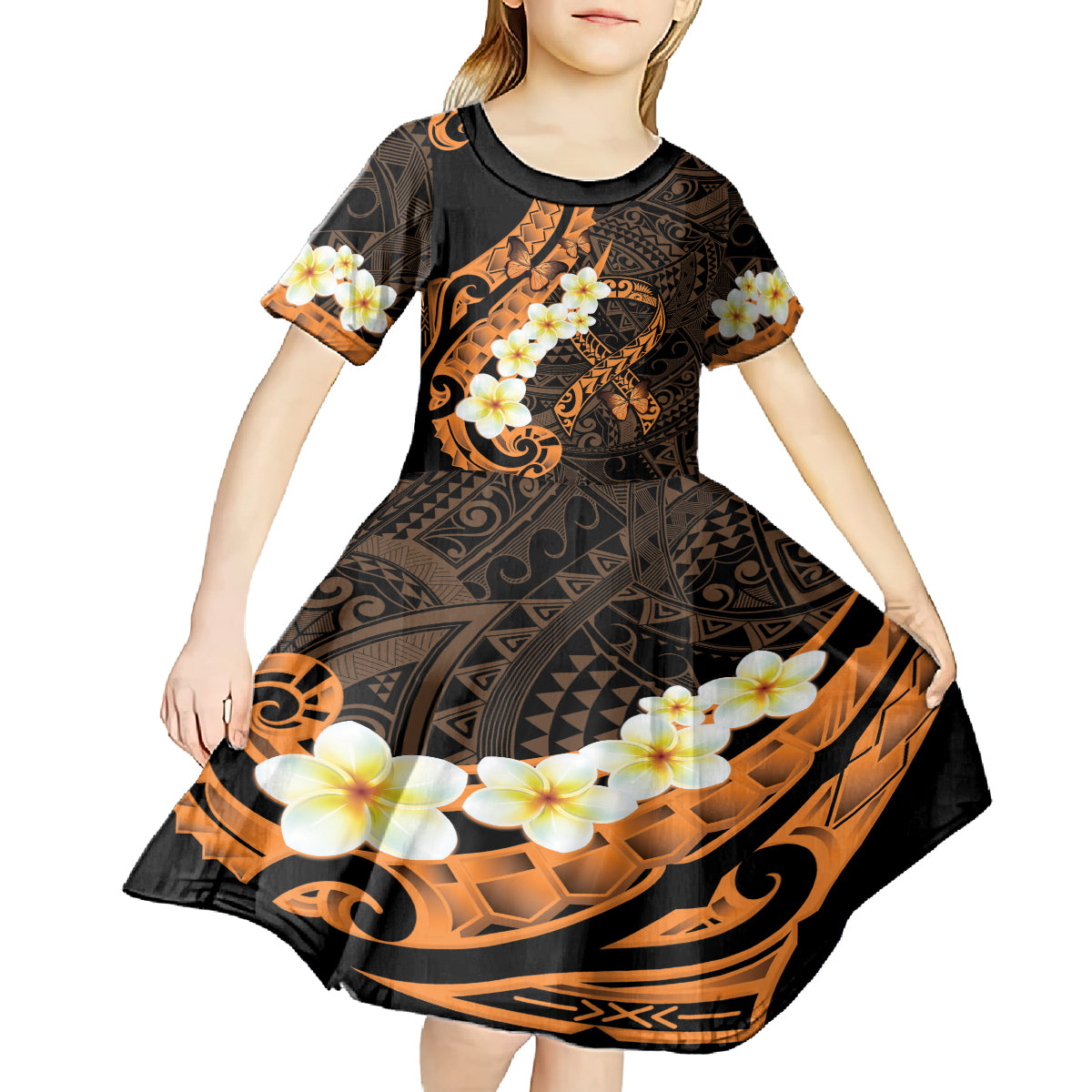 Liver Cancer Awareness Month Kid Short Sleeve Dress Awareness Is Key Orange Polynesian Ribbon