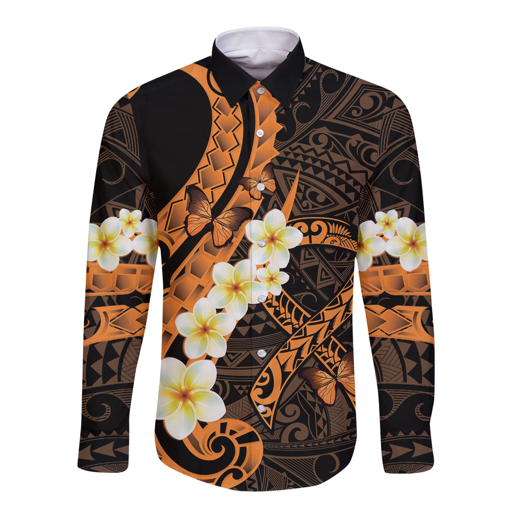 Liver Cancer Awareness Month Long Sleeve Button Shirt Awareness Is Key Orange Polynesian Ribbon