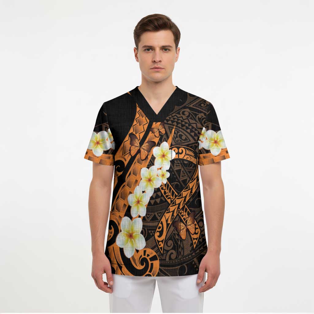 Liver Cancer Awareness Month Scrub Top Awareness Is Key Orange Polynesian Ribbon - Polynesian Pride