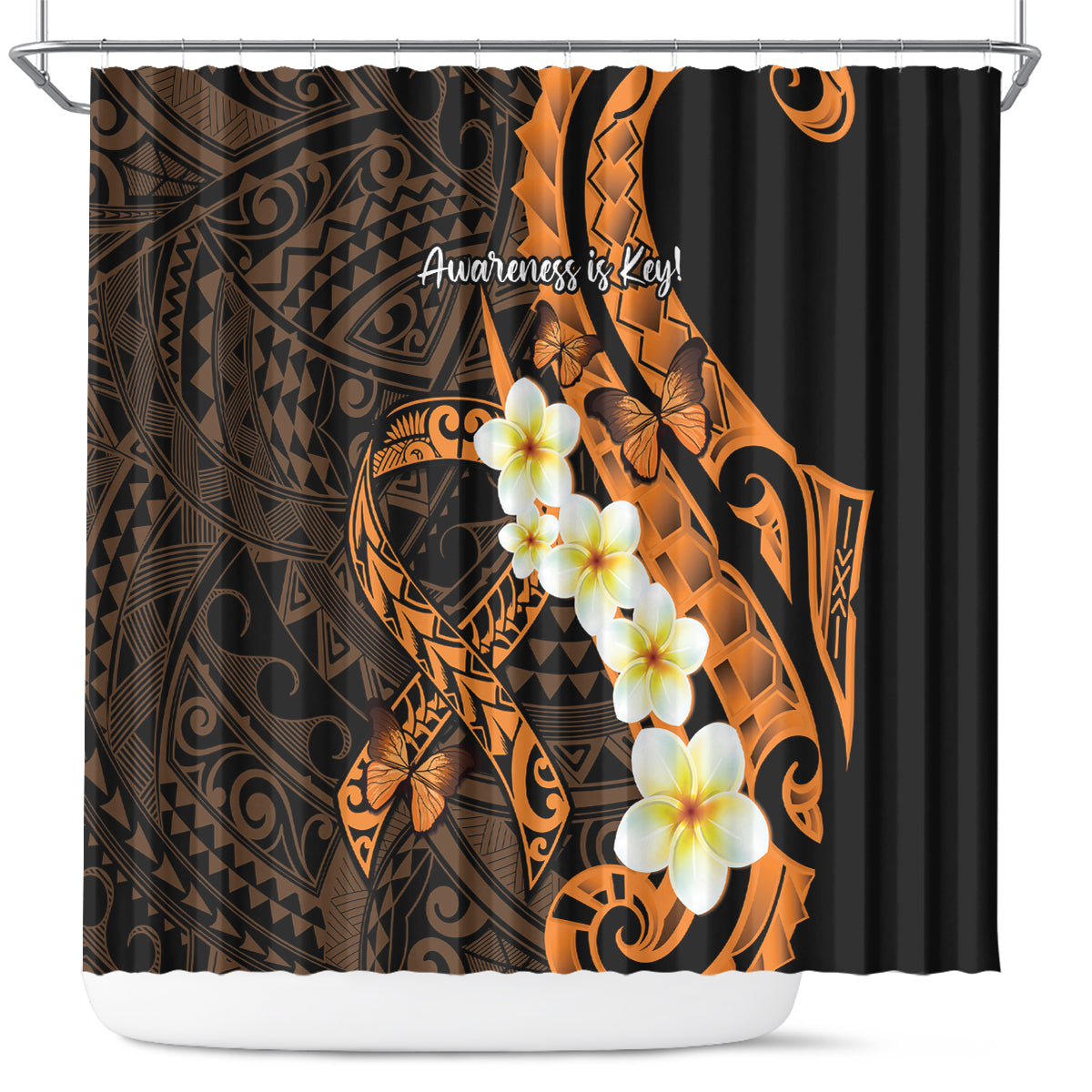 Liver Cancer Awareness Month Shower Curtain Awareness Is Key Orange Polynesian Ribbon