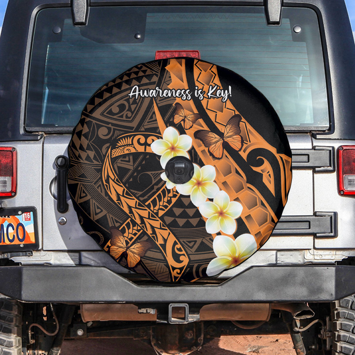 Liver Cancer Awareness Month Spare Tire Cover Awareness Is Key Orange Polynesian Ribbon