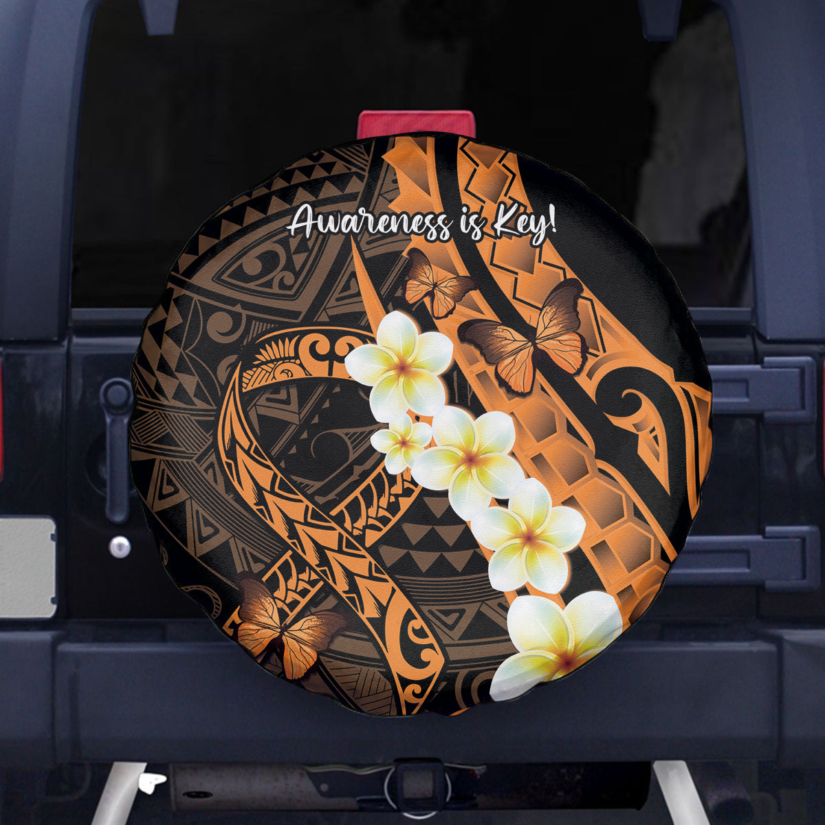 Liver Cancer Awareness Month Spare Tire Cover Awareness Is Key Orange Polynesian Ribbon