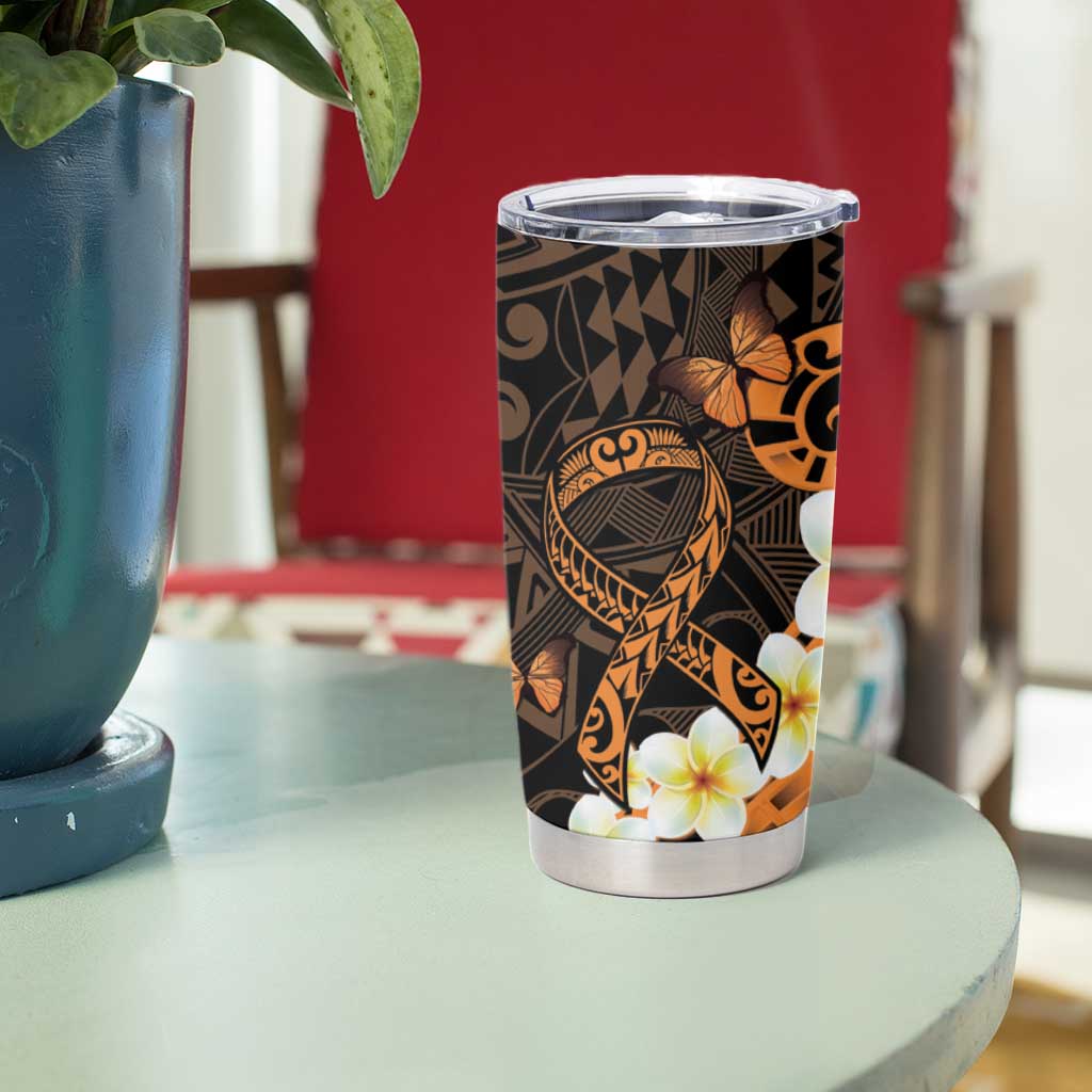 Liver Cancer Awareness Month Tumbler Cup Awareness Is Key Orange Polynesian Ribbon LT14 - Polynesian Pride