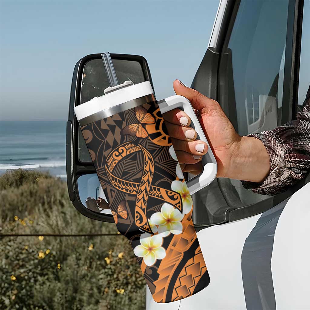 Liver Cancer Awareness Month Tumbler With Handle Awareness Is Key Orange Polynesian Ribbon LT14 - Polynesian Pride