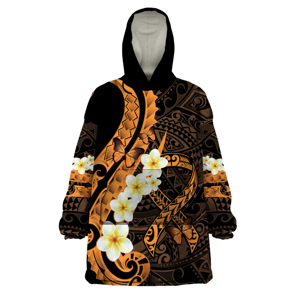 Liver Cancer Awareness Month Wearable Blanket Hoodie Awareness Is Key Orange Polynesian Ribbon