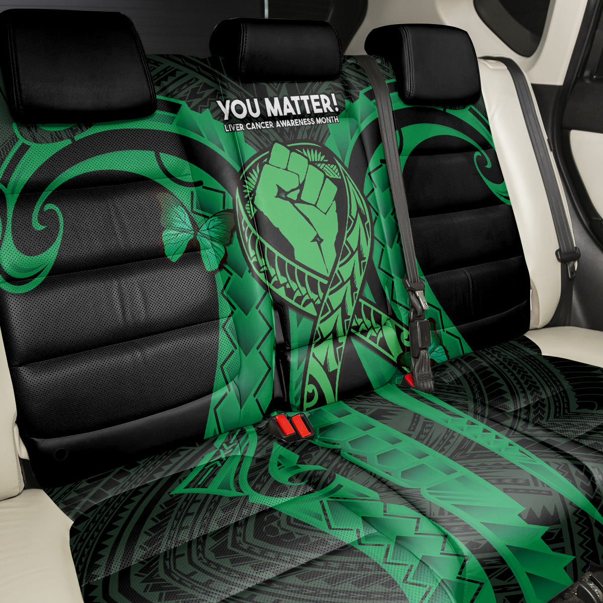 ADHD Awareness Month You Matter Back Car Seat Cover Green Polynesian Ribbon